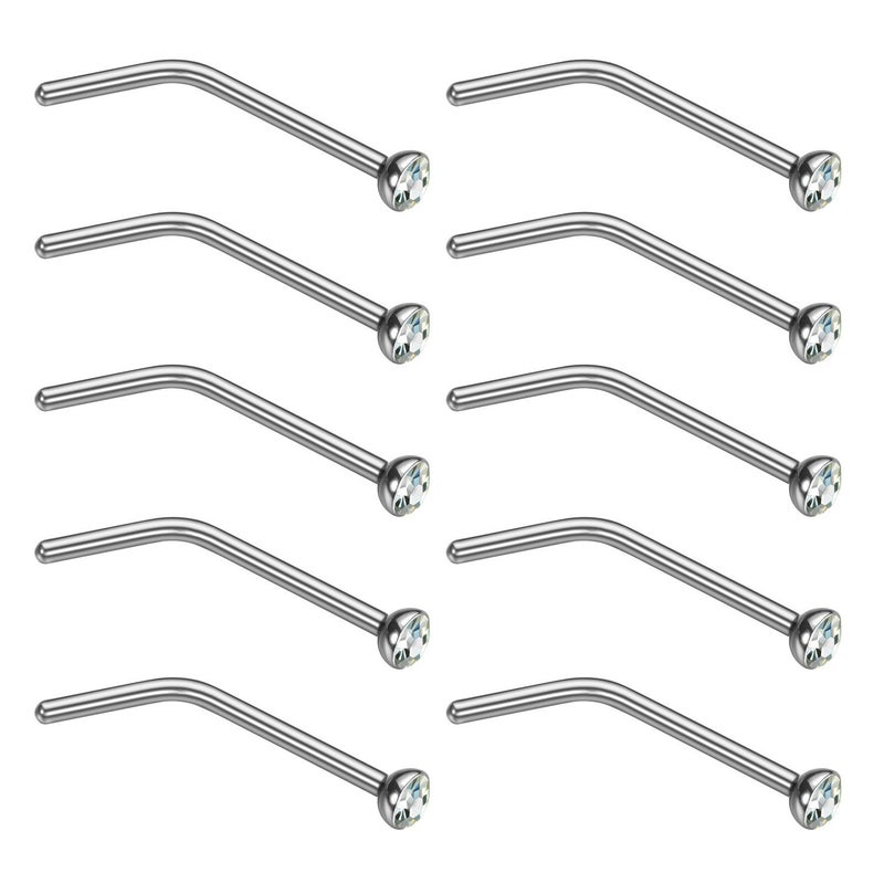 Charisma Small Nose Studs Stainless Steel Curved Nose Stud Bend L Shape Nose Ring Screw Piercing Jewelry Tiny Bone Studs for Women Men Hypoallergenic 20G (10pcs,Clear CZ, L-shape,1.8mm) - Image 1